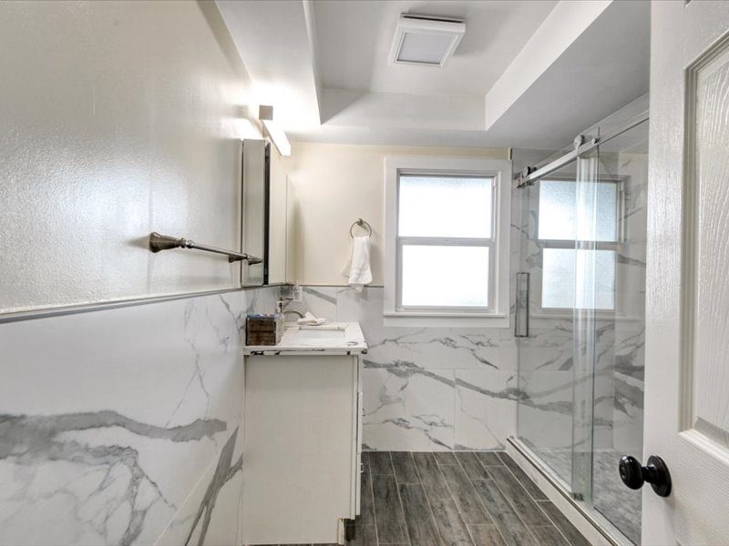 Remodelled bathroom with a walk-in shower
